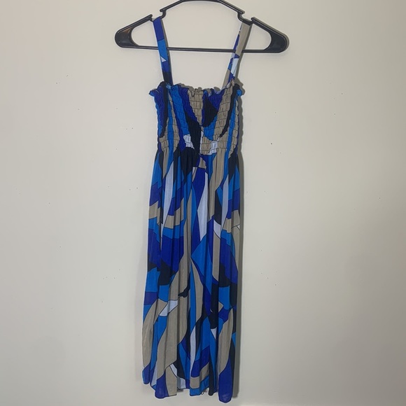 Romantic Sini blue‎ tan white dress stretchy women’s size medium New - Picture 6 of 9